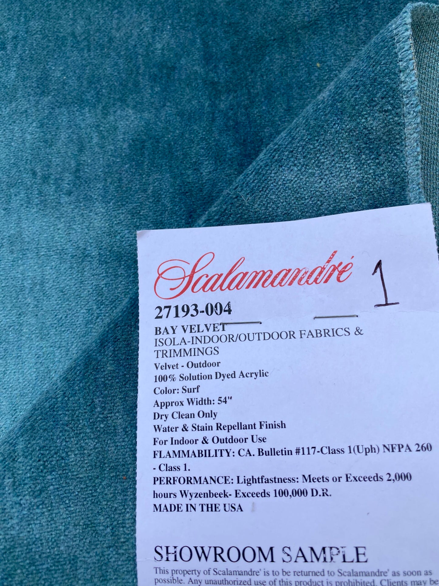 13 Berkbox81 Square Velvet by Scalamandre Bay Velvet Surf Outdoor Blue Solid MSRP USD300+/y