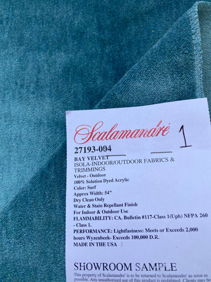 13 Berkbox81 Square Velvet by Scalamandre Bay Velvet Surf Outdoor Blue Solid MSRP USD300+/y