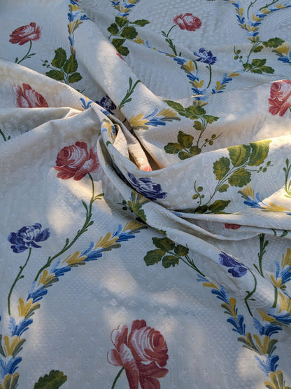 Scalamandre Seasons Light Rose and Green on Beige Rose Floral Foliage French Lampas MSRP USD 624/y