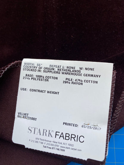 18 Berkbox81 Square Velvet by Christian Fischbacher Visconte II Vine Deep Brown Solid 26"L x 13"W  MSRP USD 300+/y