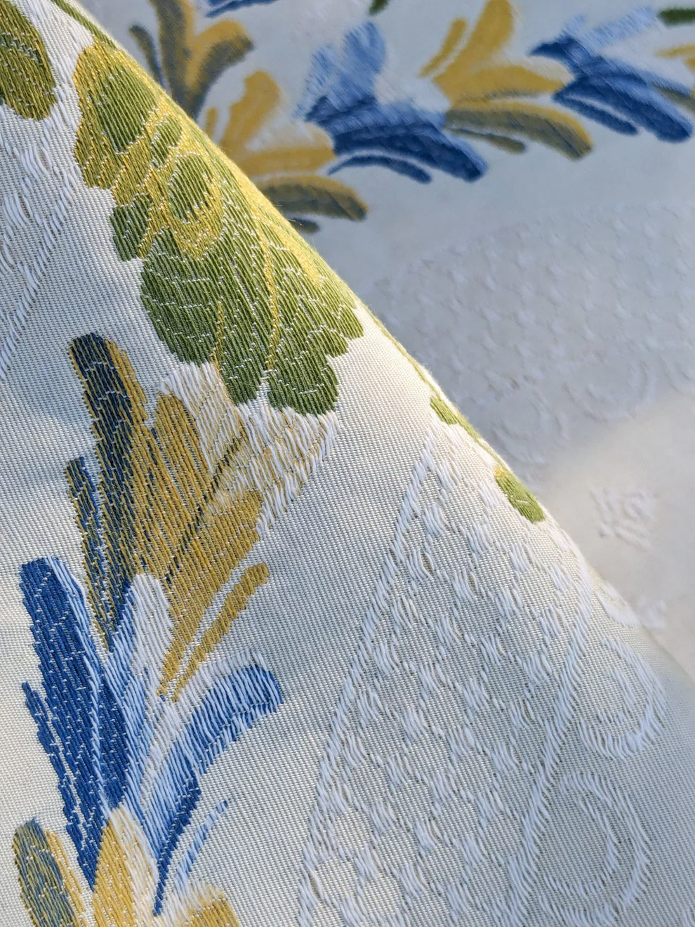 By Yard Scalamandre Seasons Light Rose and Green on Beige Blue Pink Rose Floral Foliage French Lampas MSRP USD 624/y