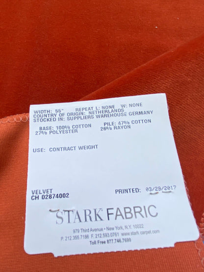 21 Berkbox81 Square Velvet by Christian Fischbacher Visconte II Tabasco Deep Orange Solid 26"L x 26"W  MSRP USD 300+/y