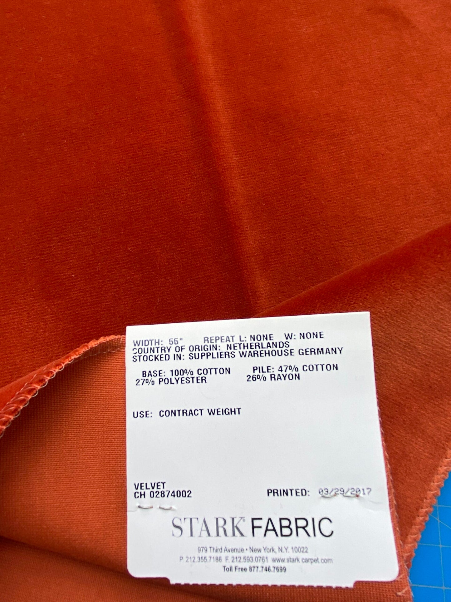 22 Berkbox81 Square Velvet by Christian Fischbacher Visconte II Tabasco Deep Orange Solid 26"L x 13"W  MSRP USD 300+/y