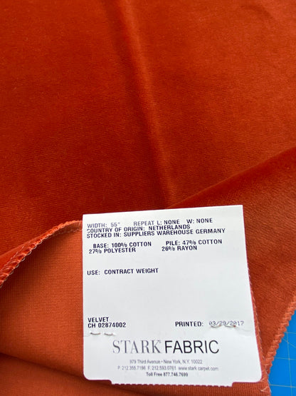 22 Berkbox81 Square Velvet by Christian Fischbacher Visconte II Tabasco Deep Orange Solid 26"L x 13"W  MSRP USD 300+/y