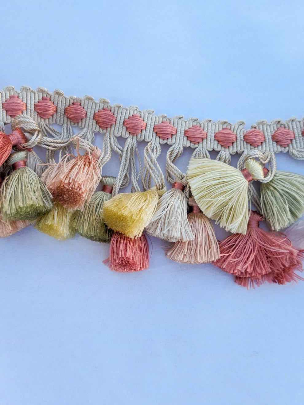 Scalamandre Silk Trim Follies Pink Green Yellow Tassel Coral Trim MSRP USD 260/Y
