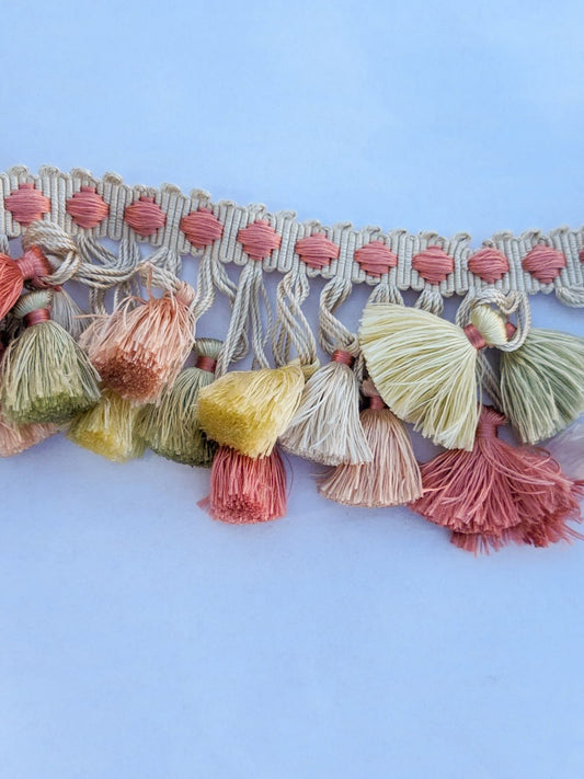 Scalamandre Silk Trim Follies Pink Green Yellow Tassel Coral Trim MSRP USD 260/Y