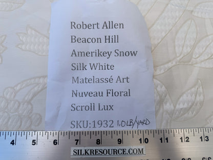 Robert Allen Beacon Hill Amerikey Snow Silk White Matelassé Art Nouveau Pomegranate Grape Floral Scroll Lux MSRP USD195/y