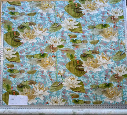 2.2y Scalamandre Fonthills Nenuphar Waterlily Lotus Pond Koi Fish Blue