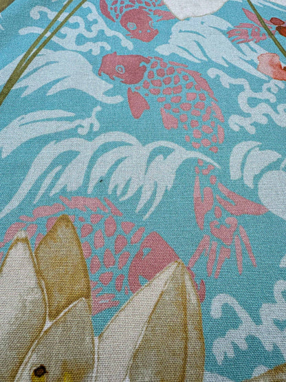 2.2y Scalamandre Fonthills Nenuphar Waterlily Lotus Pond Koi Fish Blue