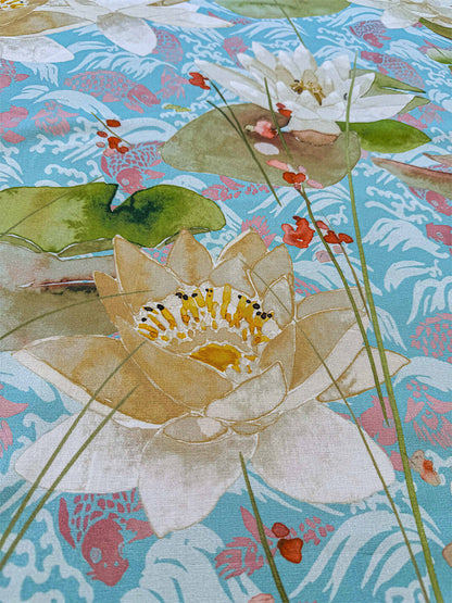 2.2y Scalamandre Fonthills Nenuphar Waterlily Lotus Pond Koi Fish Blue