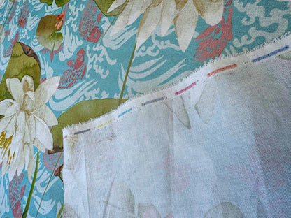 2.2y Scalamandre Fonthills Nenuphar Waterlily Lotus Pond Koi Fish Blue