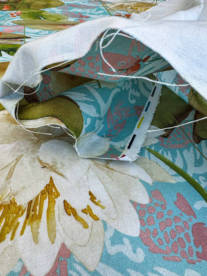 2.2y Scalamandre Fonthills Nenuphar Waterlily Lotus Pond Koi Fish Blue