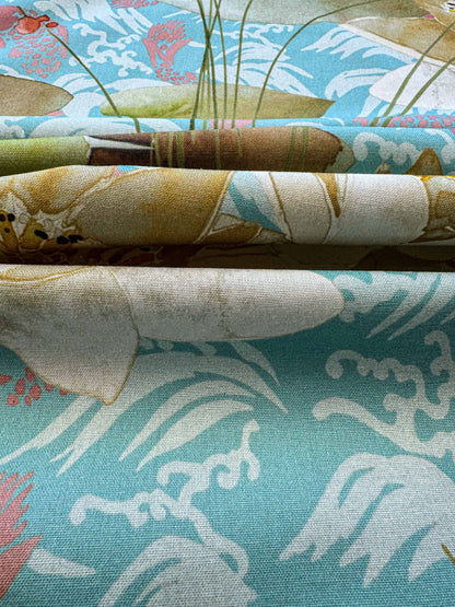 2.2y Scalamandre Fonthills Nenuphar Waterlily Lotus Pond Koi Fish Blue