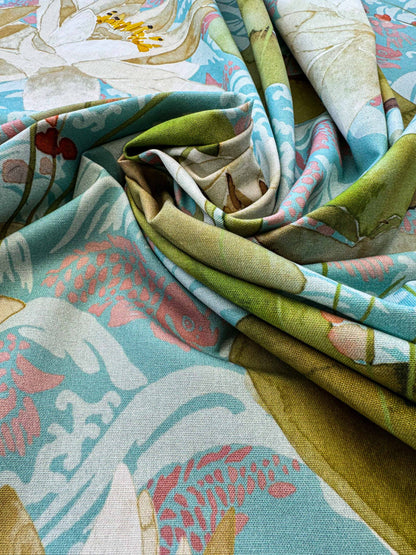 2.2y Scalamandre Fonthills Nenuphar Waterlily Lotus Pond Koi Fish Blue