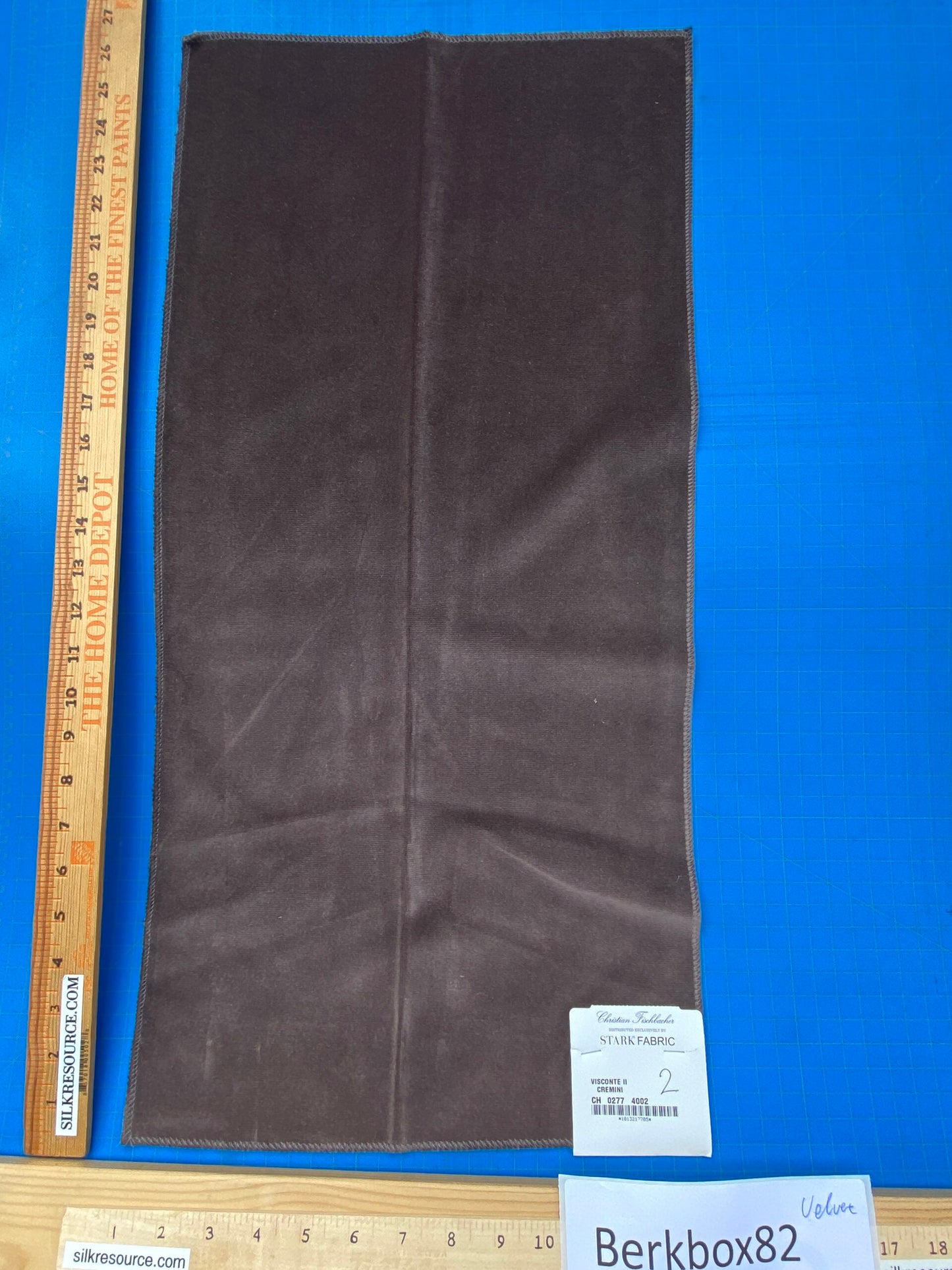 10 Berkbox82 Square Velvet by Christian Fischbacher Visconte II Cremini Brown Solid 26"L x 13"W  MSRP USD 300+/y