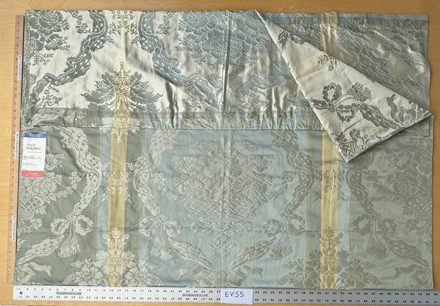2.4 yards Scalamandre  Old World Weavers 100% Silk Petrarca Stripe Celadon Sky Blue Gray Yellow Damasco MSRP USD1561/y