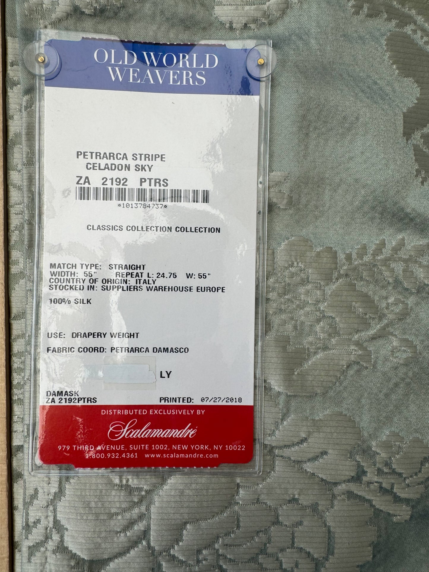 2.4 yards Scalamandre  Old World Weavers 100% Silk Petrarca Stripe Celadon Sky Blue Gray Yellow Damasco MSRP USD1561/y