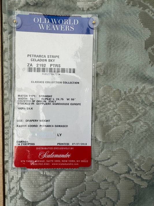 2.4 yards Scalamandre  Old World Weavers 100% Silk Petrarca Stripe Celadon Sky Blue Gray Yellow Damasco MSRP USD1561/y