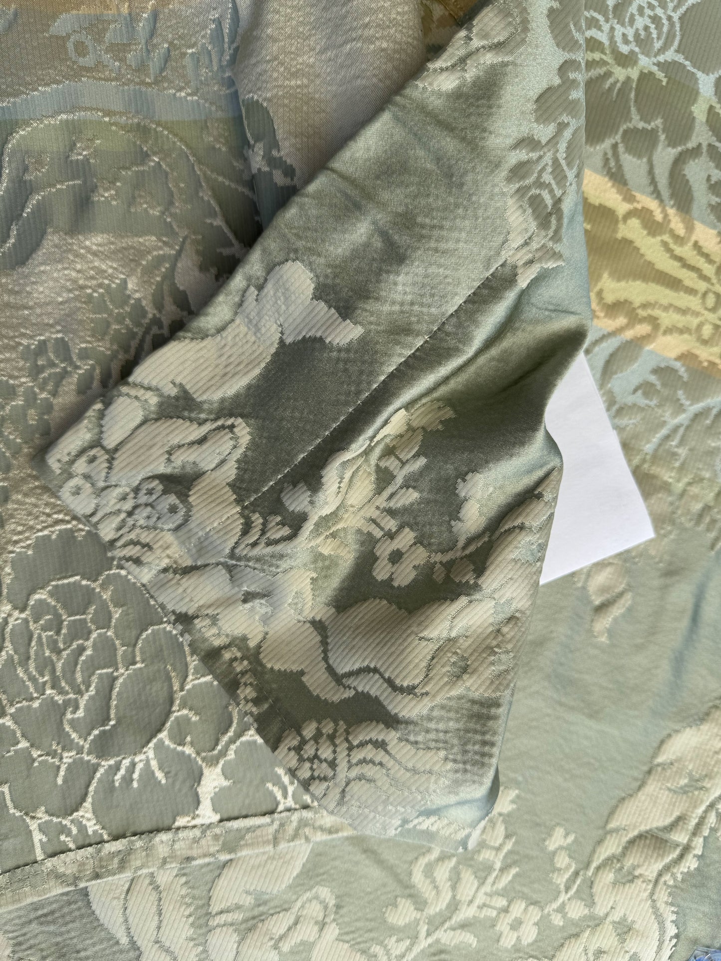 2.4 yards Scalamandre  Old World Weavers 100% Silk Petrarca Stripe Celadon Sky Blue Gray Yellow Damasco MSRP USD1561/y