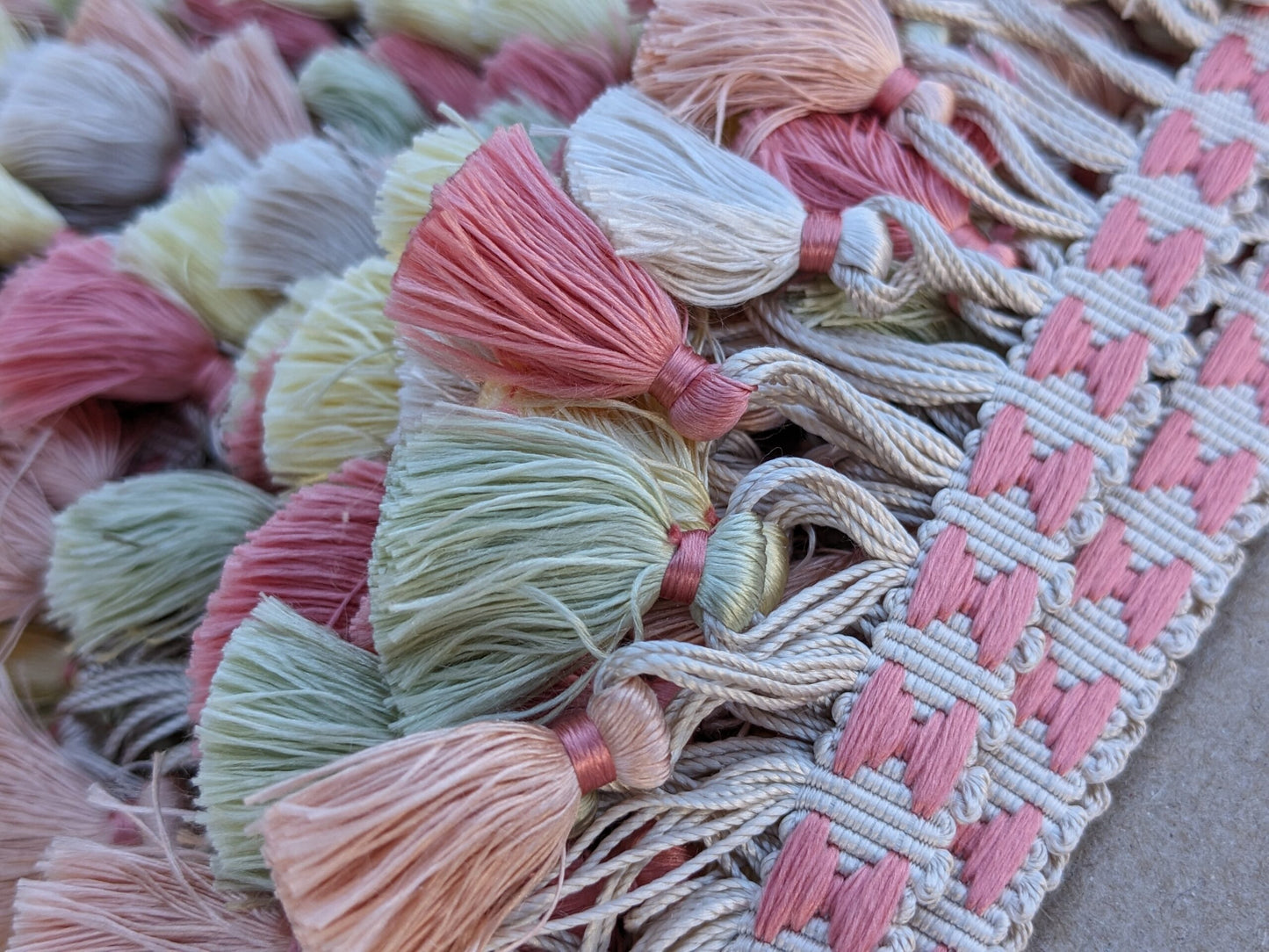 Scalamandre Silk Trim Follies Pink Green Yellow Tassel Coral Trim MSRP USD 260/Y