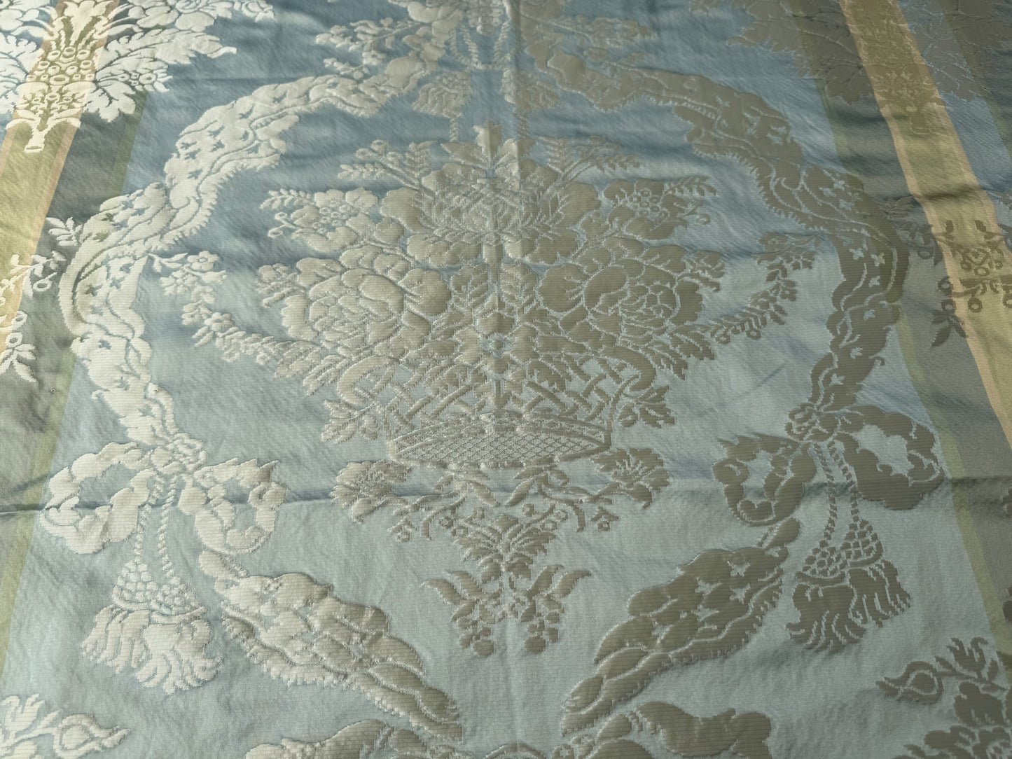 2.4 yards Scalamandre  Old World Weavers 100% Silk Petrarca Stripe Celadon Sky Blue Gray Yellow Damasco MSRP USD1561/y