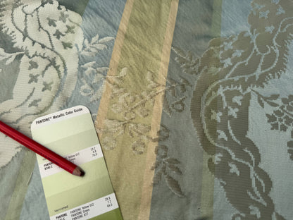 2.4 yards Scalamandre  Old World Weavers 100% Silk Petrarca Stripe Celadon Sky Blue Gray Yellow Damasco MSRP USD1561/y