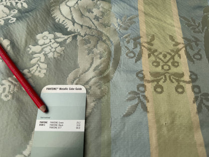 2.4 yards Scalamandre  Old World Weavers 100% Silk Petrarca Stripe Celadon Sky Blue Gray Yellow Damasco MSRP USD1561/y