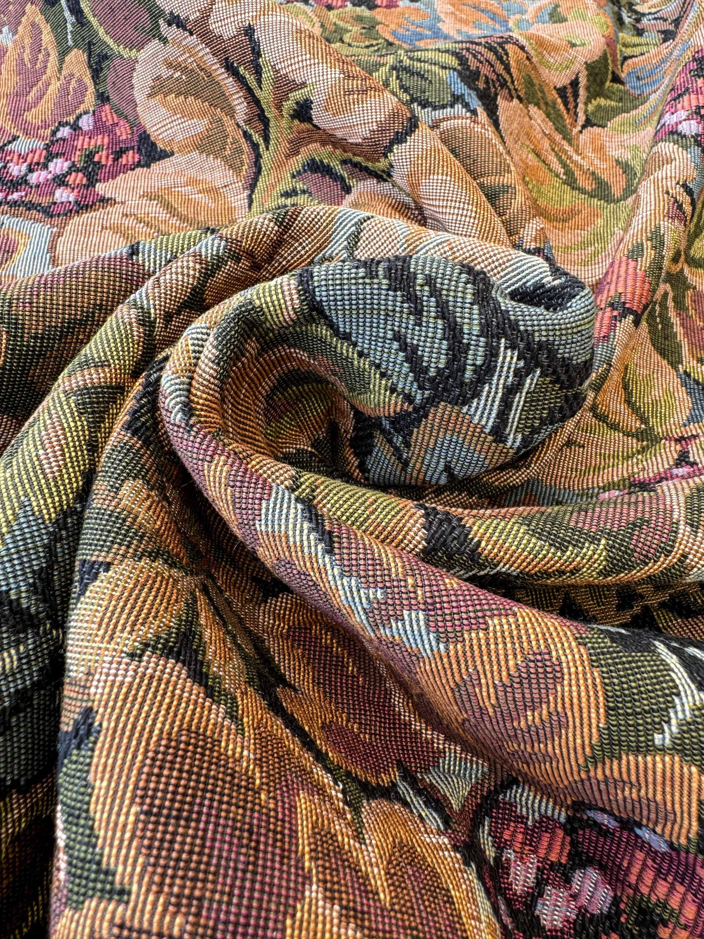 1.1y Scalamandre Botanical Floral Tree Foliage Upholstery Green Black Beige