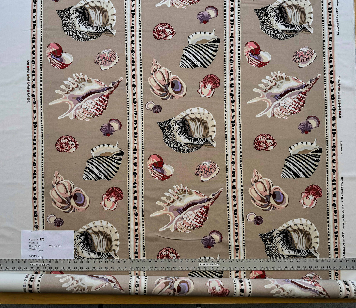 3.8y Scalamandre Les Coquillages Bird Animal Stripe Nautical Ocean Seashell