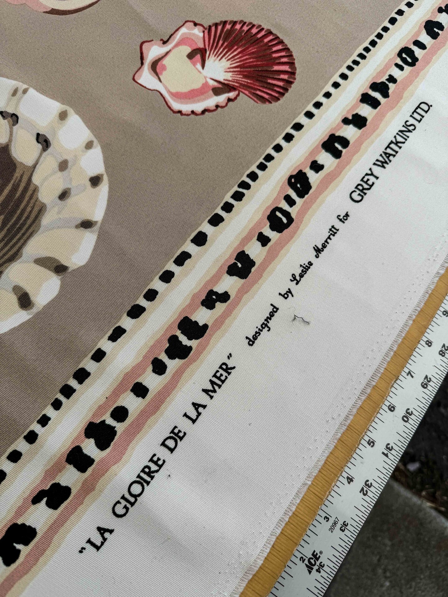 3.8y Scalamandre Les Coquillages Bird Animal Stripe Nautical Ocean Seashell