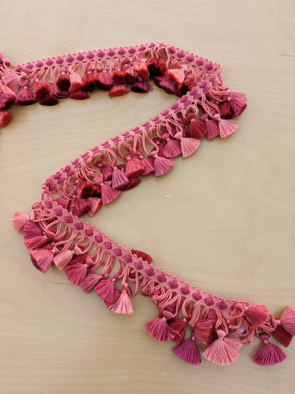 Scalamandre Moulin Persimmons 100% Silk Tassel Trim Hand Made Red Pink Rose MSRP USD280/y