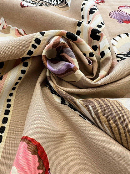 3.8y Scalamandre Les Coquillages Bird Animal Stripe Nautical Ocean Seashell