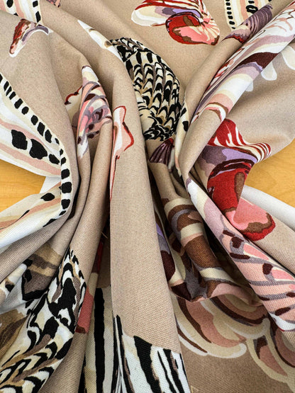 3.8y Scalamandre Les Coquillages Bird Animal Stripe Nautical Ocean Seashell