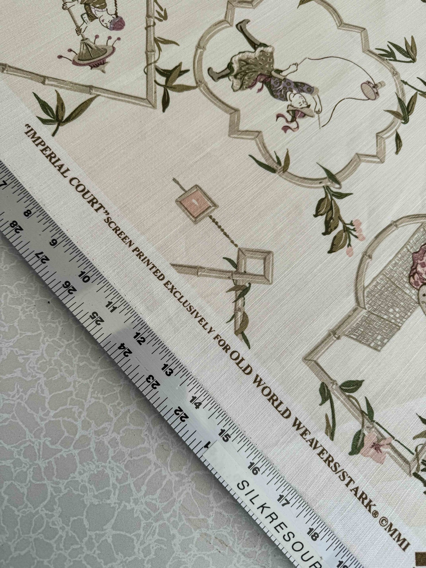 1.9y Scalamandre Old Word Weavers Imperial Court Asian Chinoiserie Toile Figurative Game Sports Music Bamboo Cream White