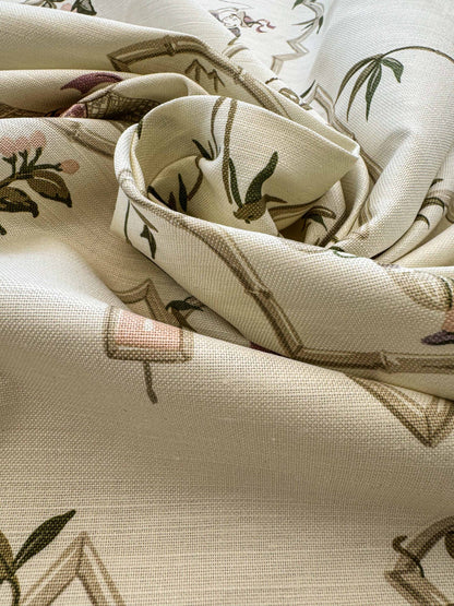 1.9y Scalamandre Old Word Weavers Imperial Court Asian Chinoiserie Toile Figurative Game Sports Music Bamboo Cream White