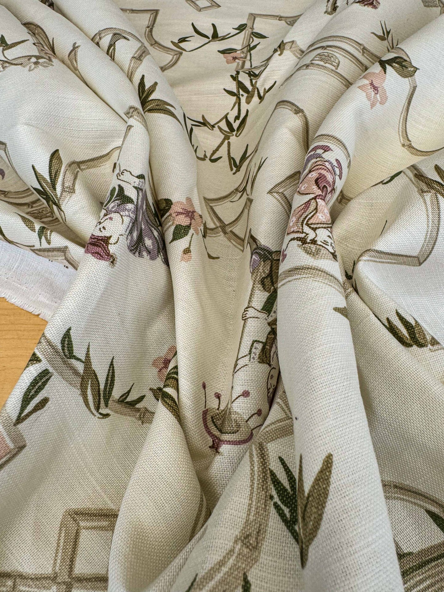 1.9y Scalamandre Old Word Weavers Imperial Court Asian Chinoiserie Toile Figurative Game Sports Music Bamboo Cream White