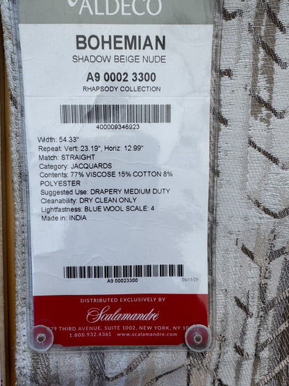2.4 yards Scalamandre Aldeco Bohemian Shadow Beige Nude Jacquard Abstract