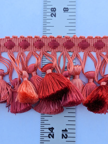 Scalamandre Moulin Persimmons 100% Silk Tassel Trim Hand Made Red Pink Rose MSRP USD280/y