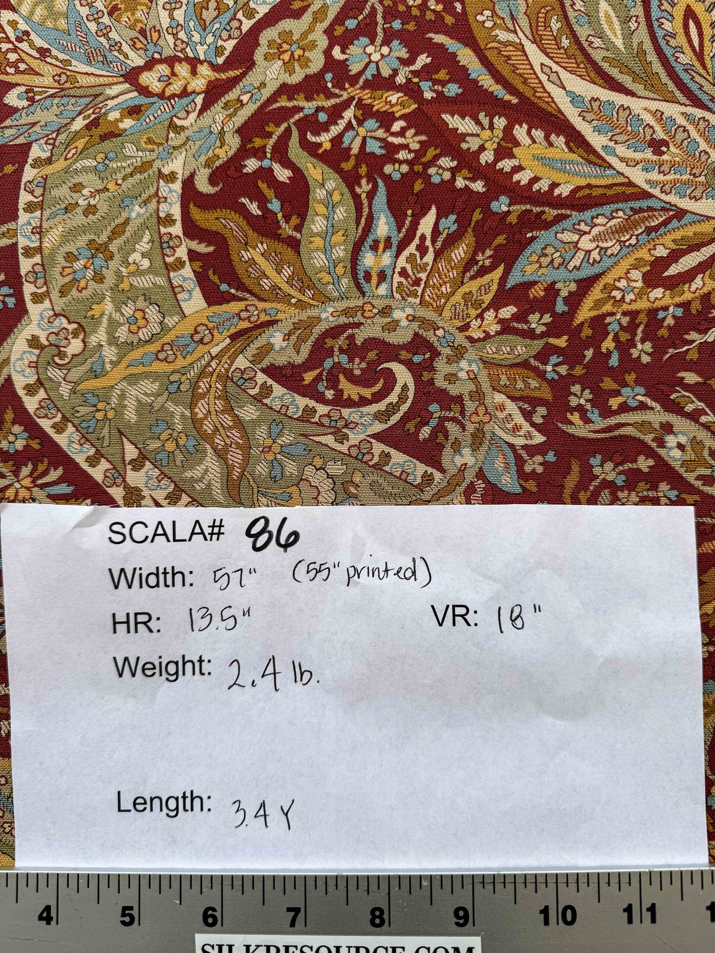 3.4y Scalamandre Satya Red Green Tropical Botanical Tree Foliage Stripe