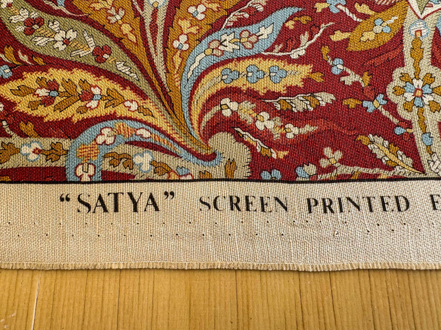 3.4y Scalamandre Satya Red Green Tropical Botanical Tree Foliage Stripe