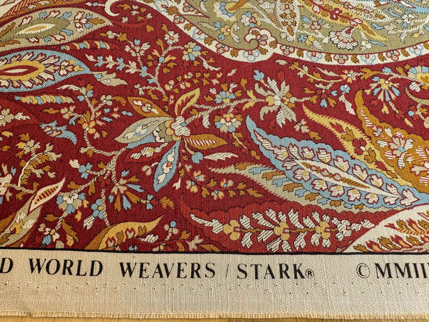 3.4y Scalamandre Satya Red Green Tropical Botanical Tree Foliage Stripe