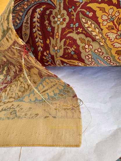 3.4y Scalamandre Satya Red Green Tropical Botanical Tree Foliage Stripe