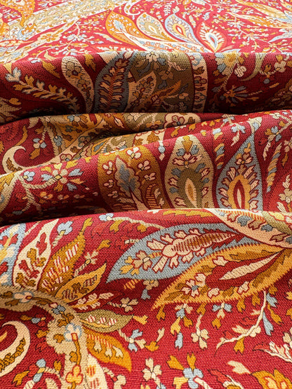 3.4y Scalamandre Satya Red Green Tropical Botanical Tree Foliage Stripe