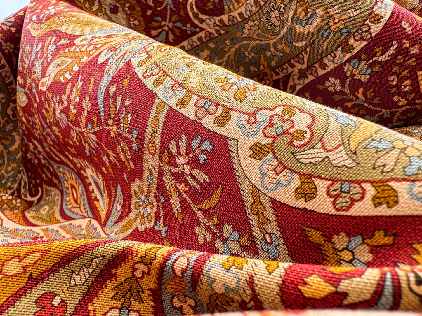 3.4y Scalamandre Satya Red Green Tropical Botanical Tree Foliage Stripe