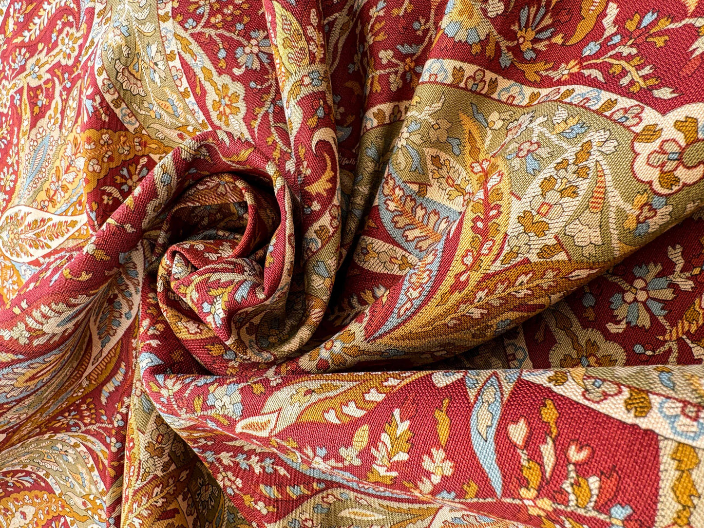 3.4y Scalamandre Satya Red Green Tropical Botanical Tree Foliage Stripe