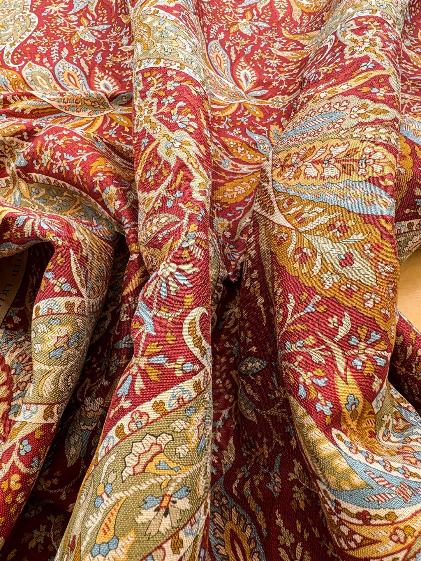 3.4y Scalamandre Satya Red Green Tropical Botanical Tree Foliage Stripe