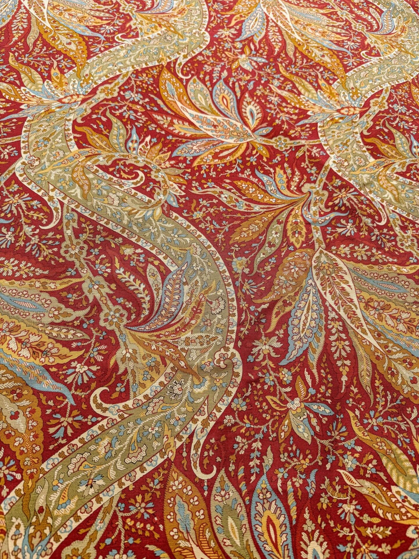 3.4y Scalamandre Satya Red Green Tropical Botanical Tree Foliage Stripe