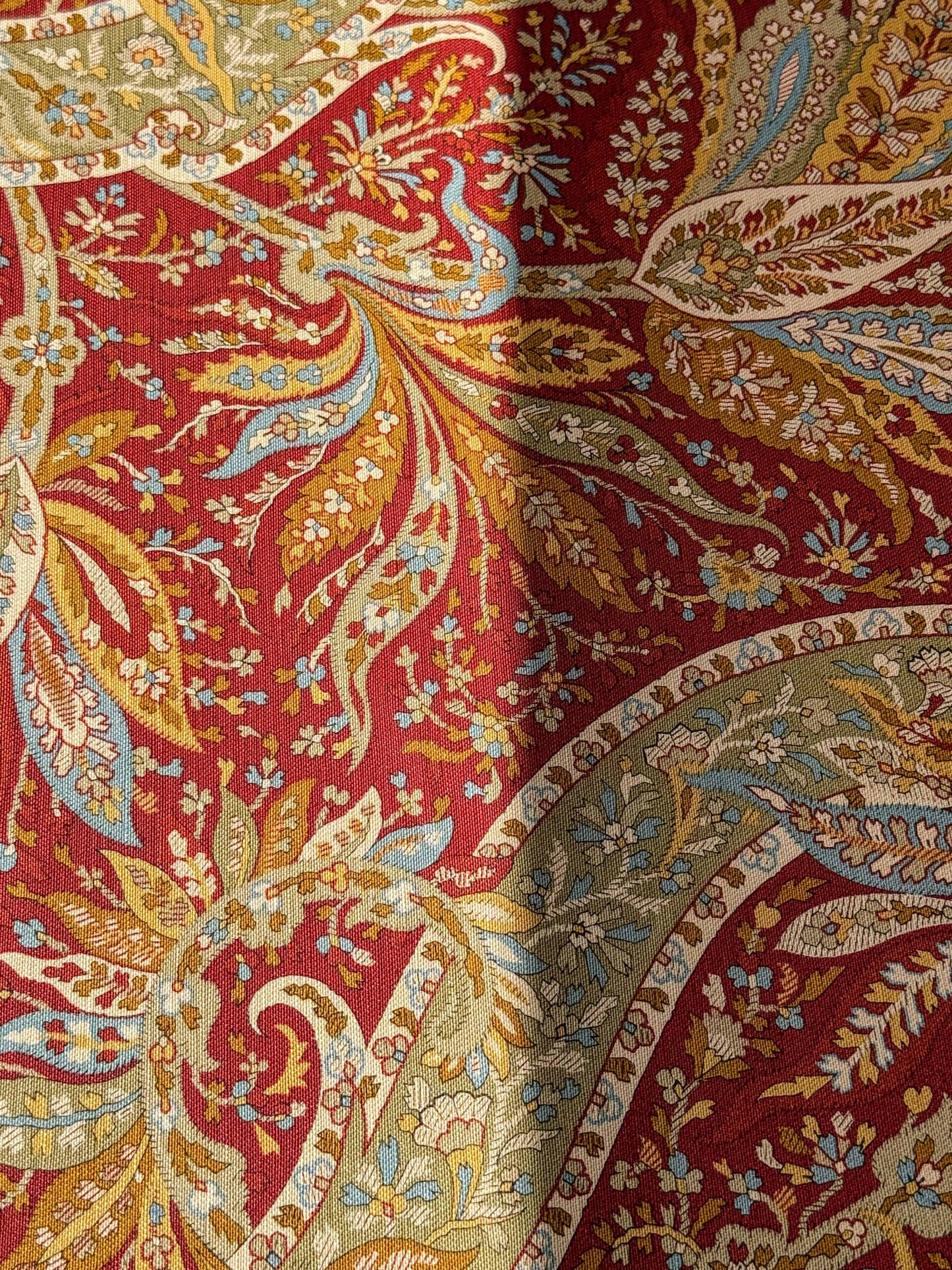 3.4y Scalamandre Satya Red Green Tropical Botanical Tree Foliage Stripe