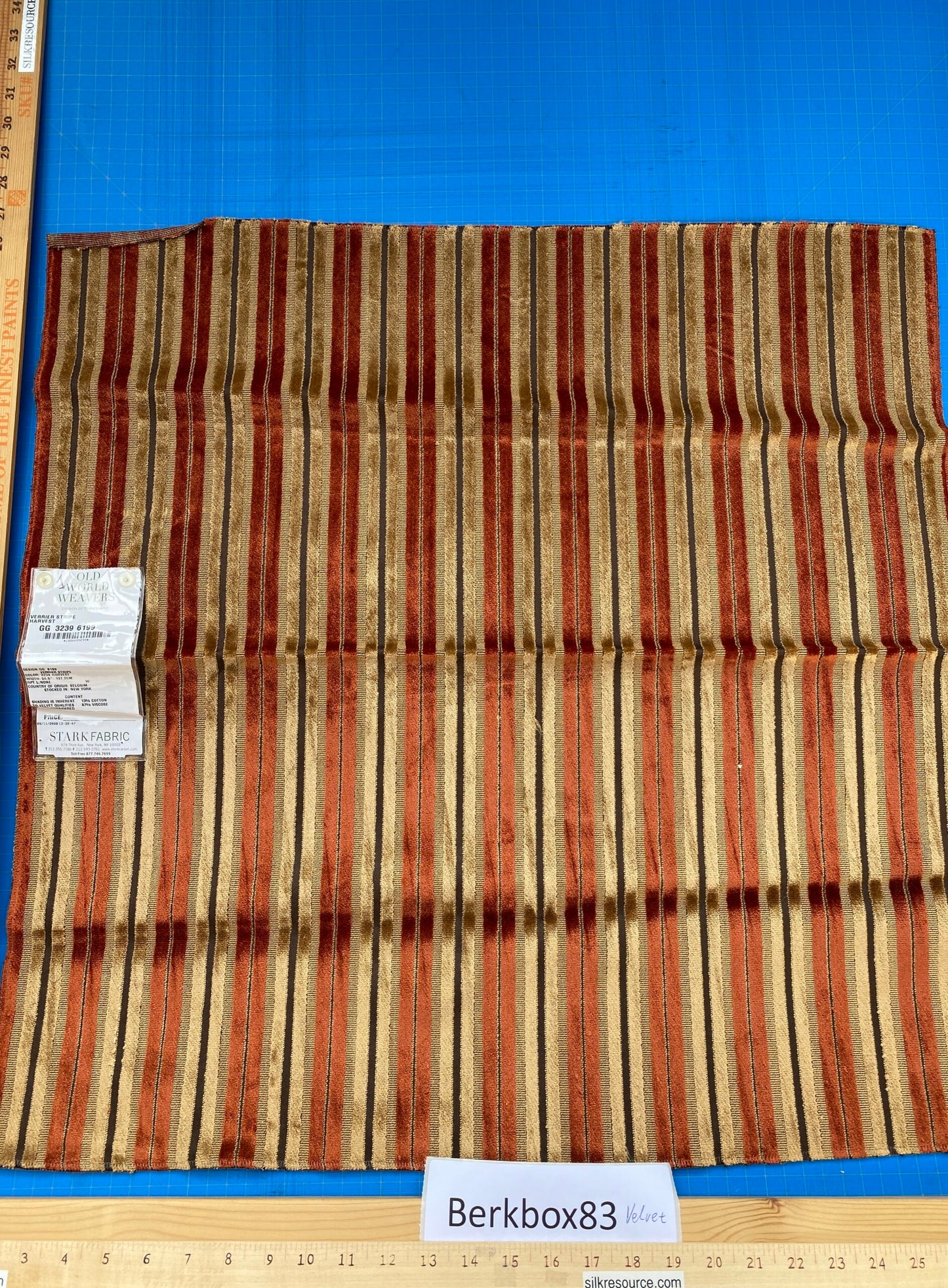3 Berkbox83 Square Velvet by Old World Weavers Verrier Stripe Harvest Red Gold MSRP USD 300+/y