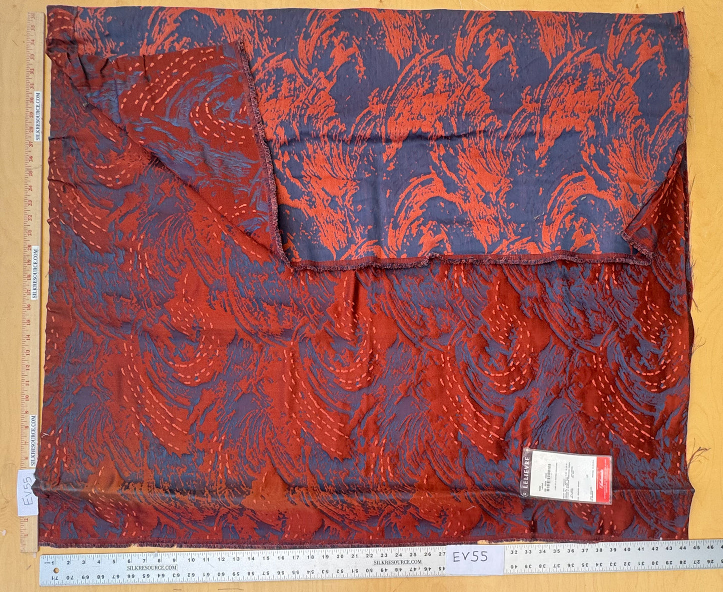 1.4 yards Scalamandre Lelievre Nami Laque Large Jacquard Abstract Linen Silk Red Orange Blue
